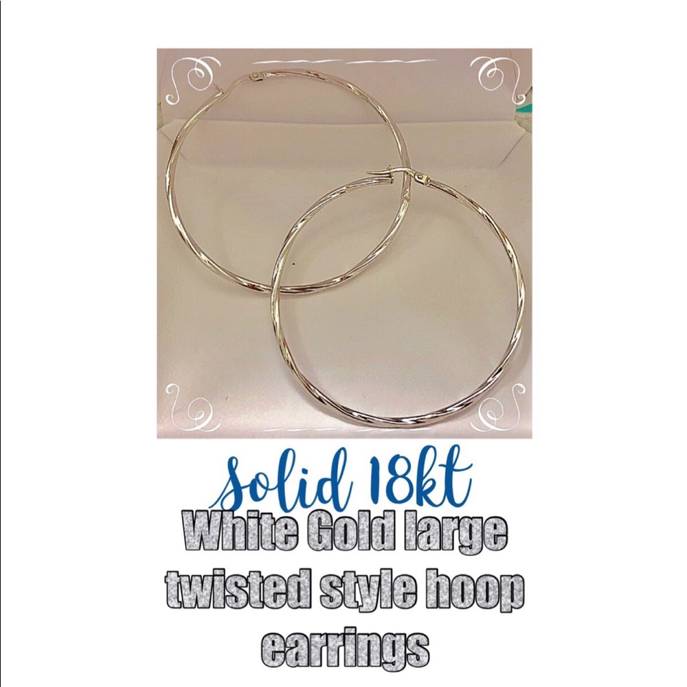 Real 18kt white gold twisted large hoop earrings